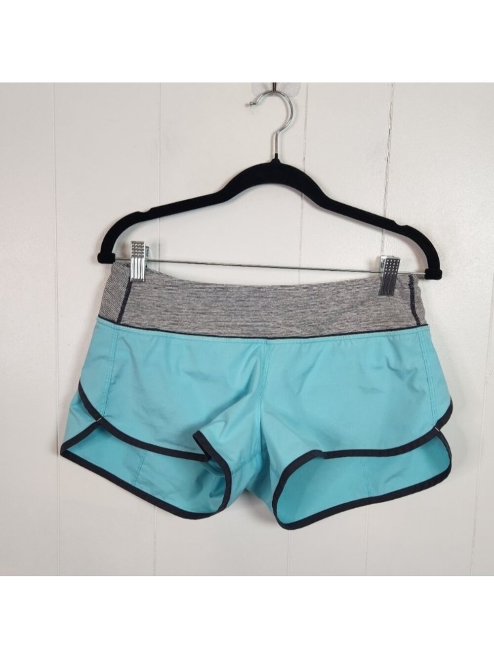 Lululemon Women's Speed Shorts Aquamarine Slate Grey Size 6 Stretch Blue Gym